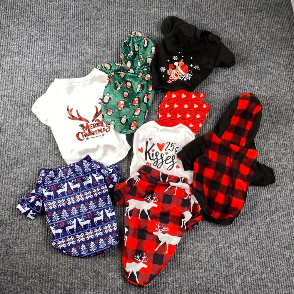 Holiday Pet Apparel Bundle Christmas Valentine Hoodies Tees Small Medium 7pc